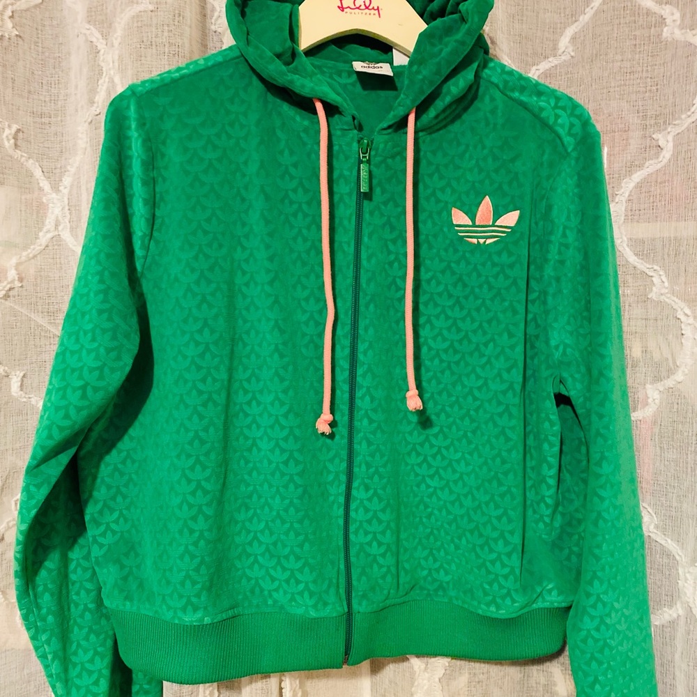 Adidas Heritage Now Velour Green Zip Hoodie